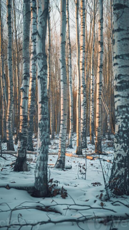 AI generated A relaxing forest of white birches photo