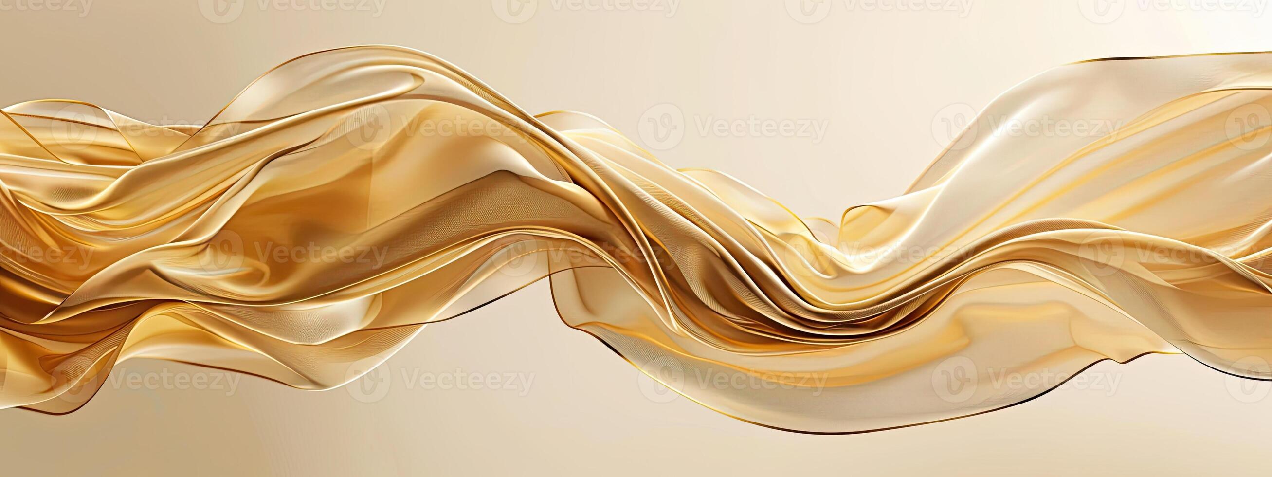 ai generado resumen oro paño flotante en un ligero beige antecedentes foto
