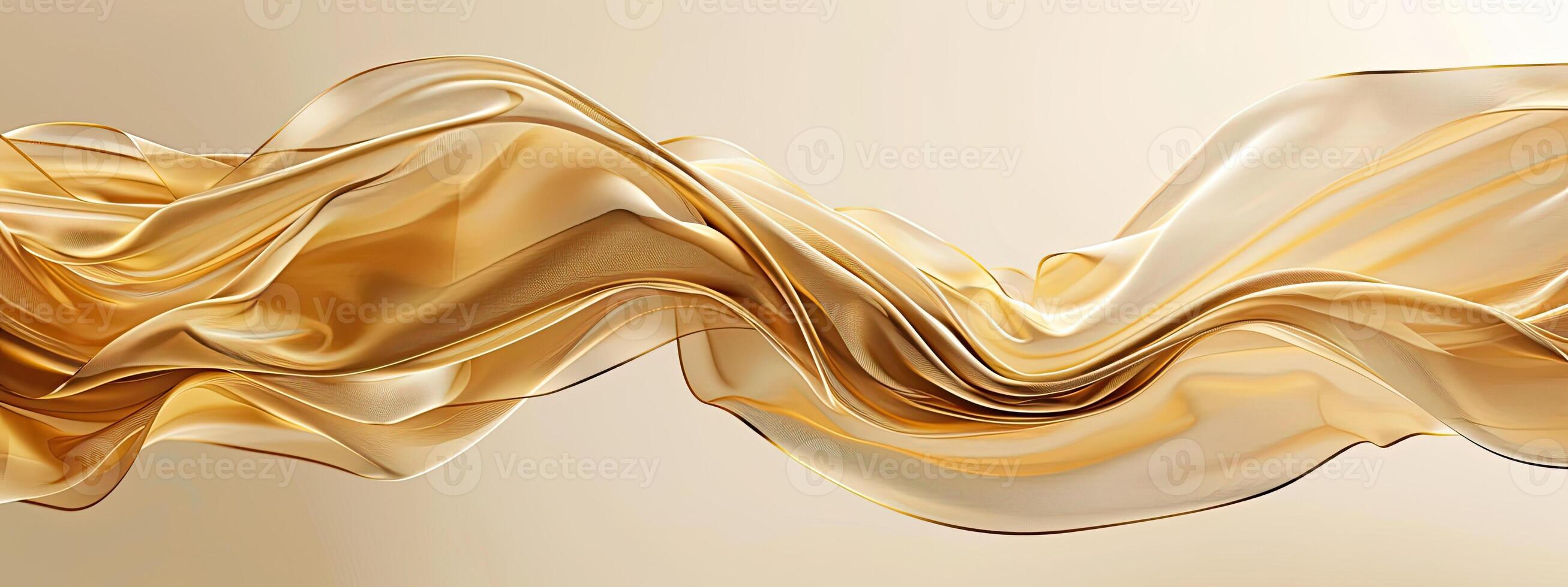 AI generated Abstract gold cloth floated on a light beige background photo
