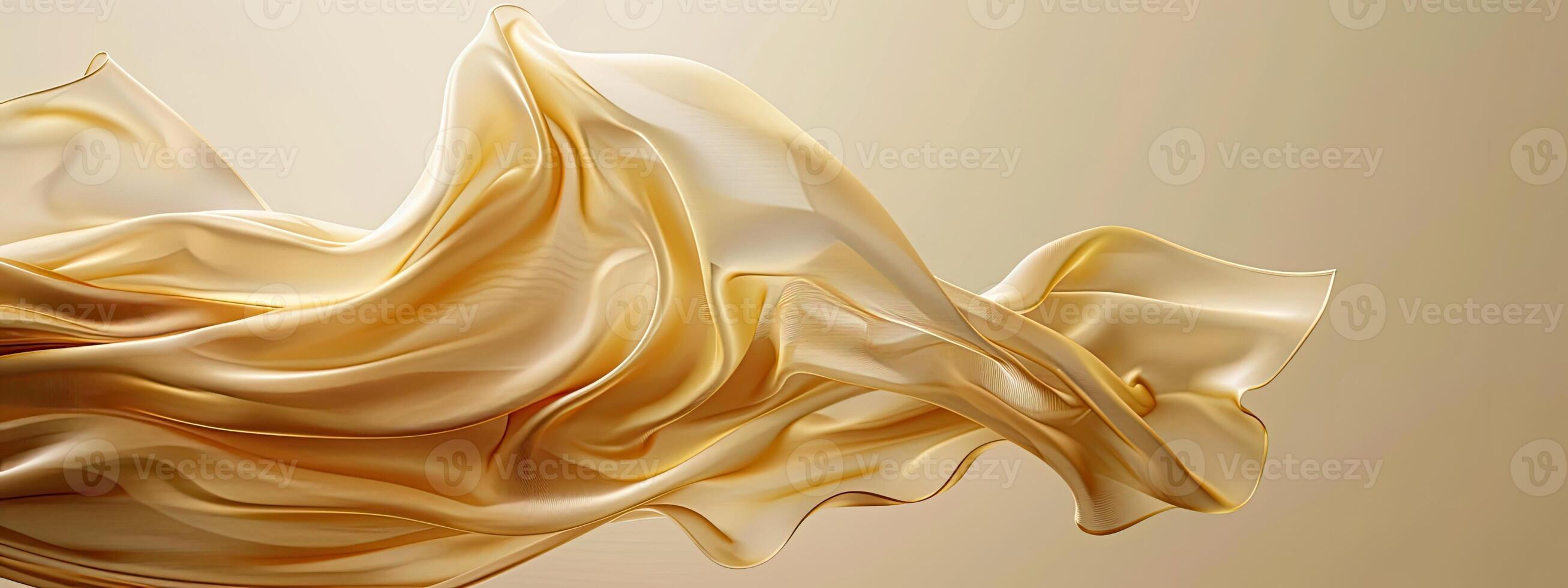 AI generated Abstract gold cloth floated on a light beige background photo