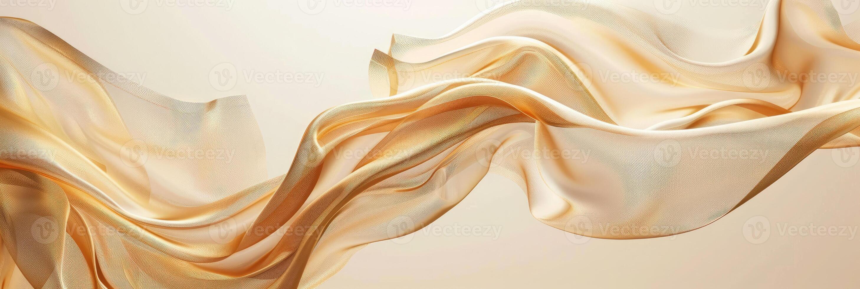 AI generated Abstract gold cloth floated on a light beige background photo