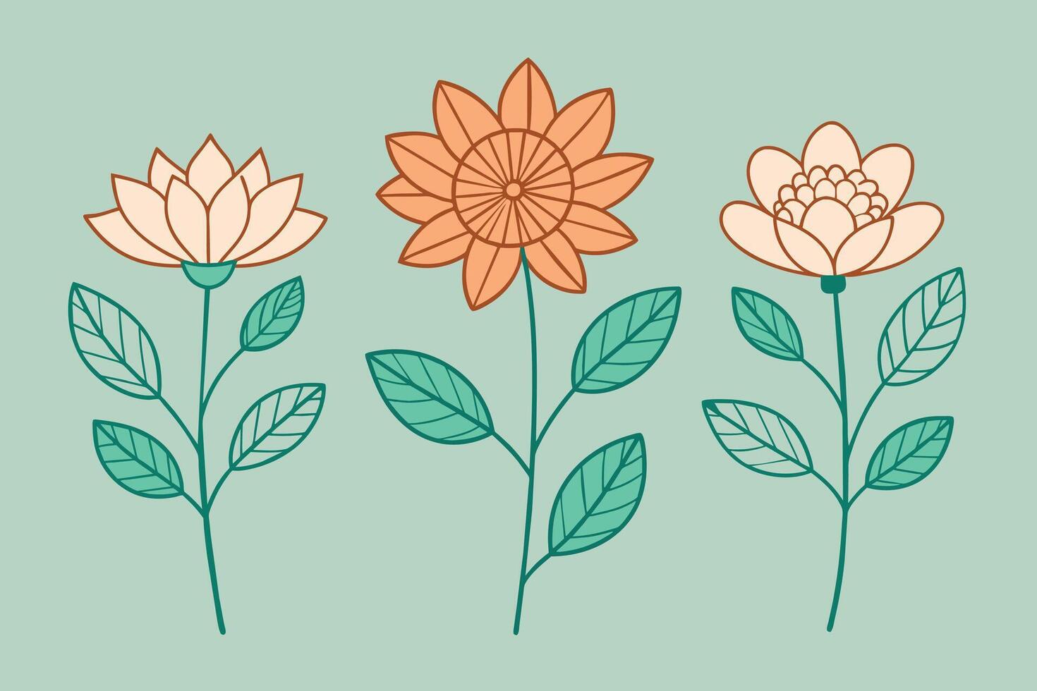 Set of Hand Drawn Line Flowers vector