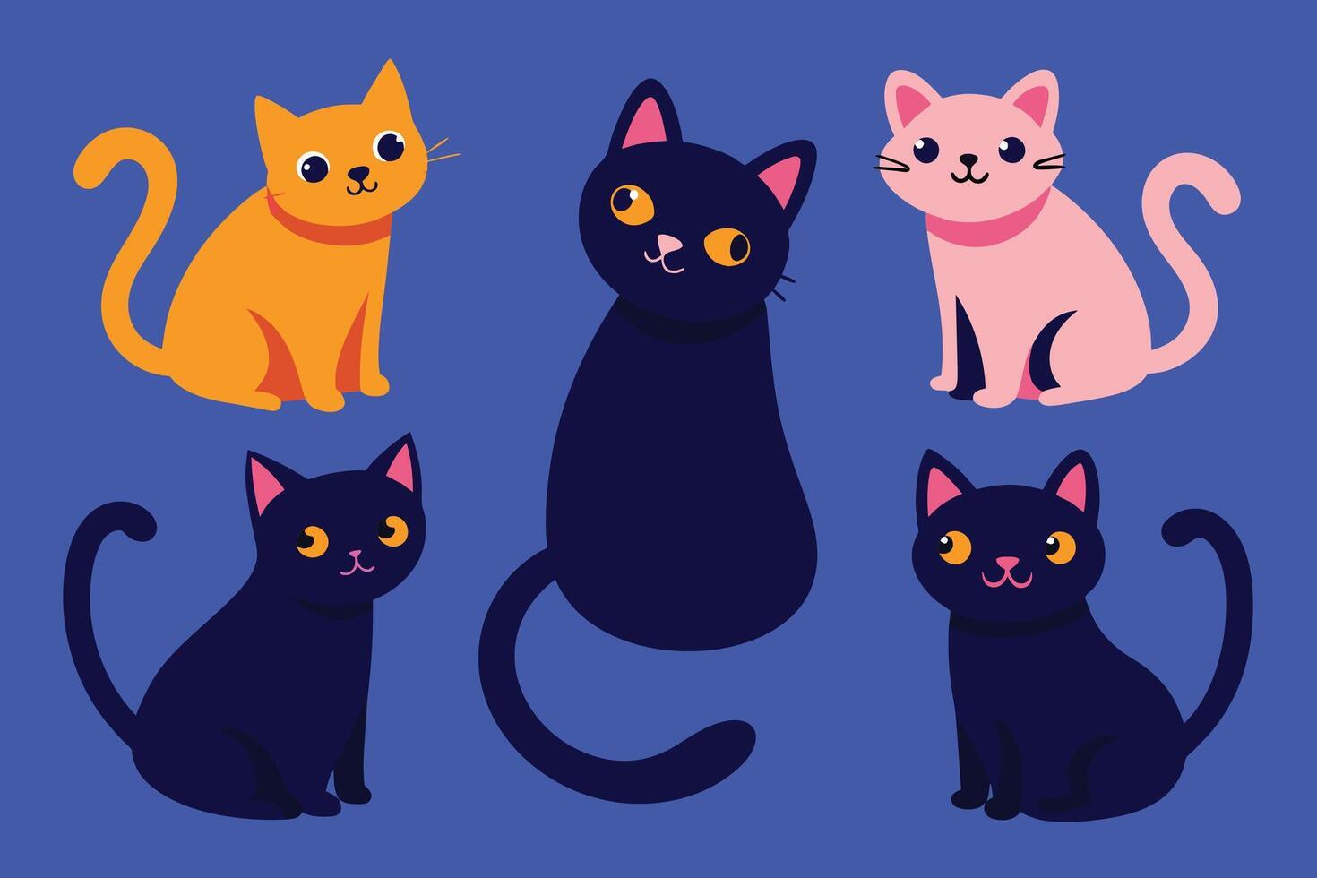 conjunto de lindo gato en diferentes poses ilustración de dibujos animados vector