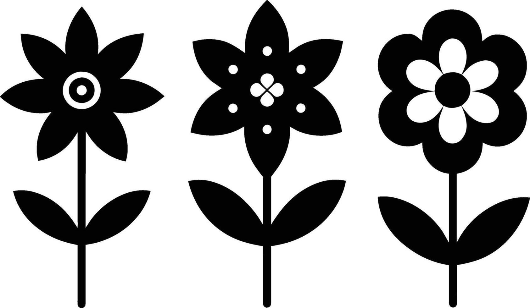 Set of black Cute Flowers Icons on white background vector