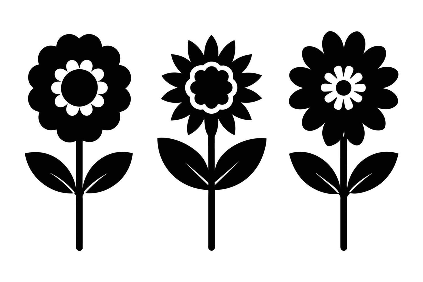 Set of black Flower Icon on white background vector