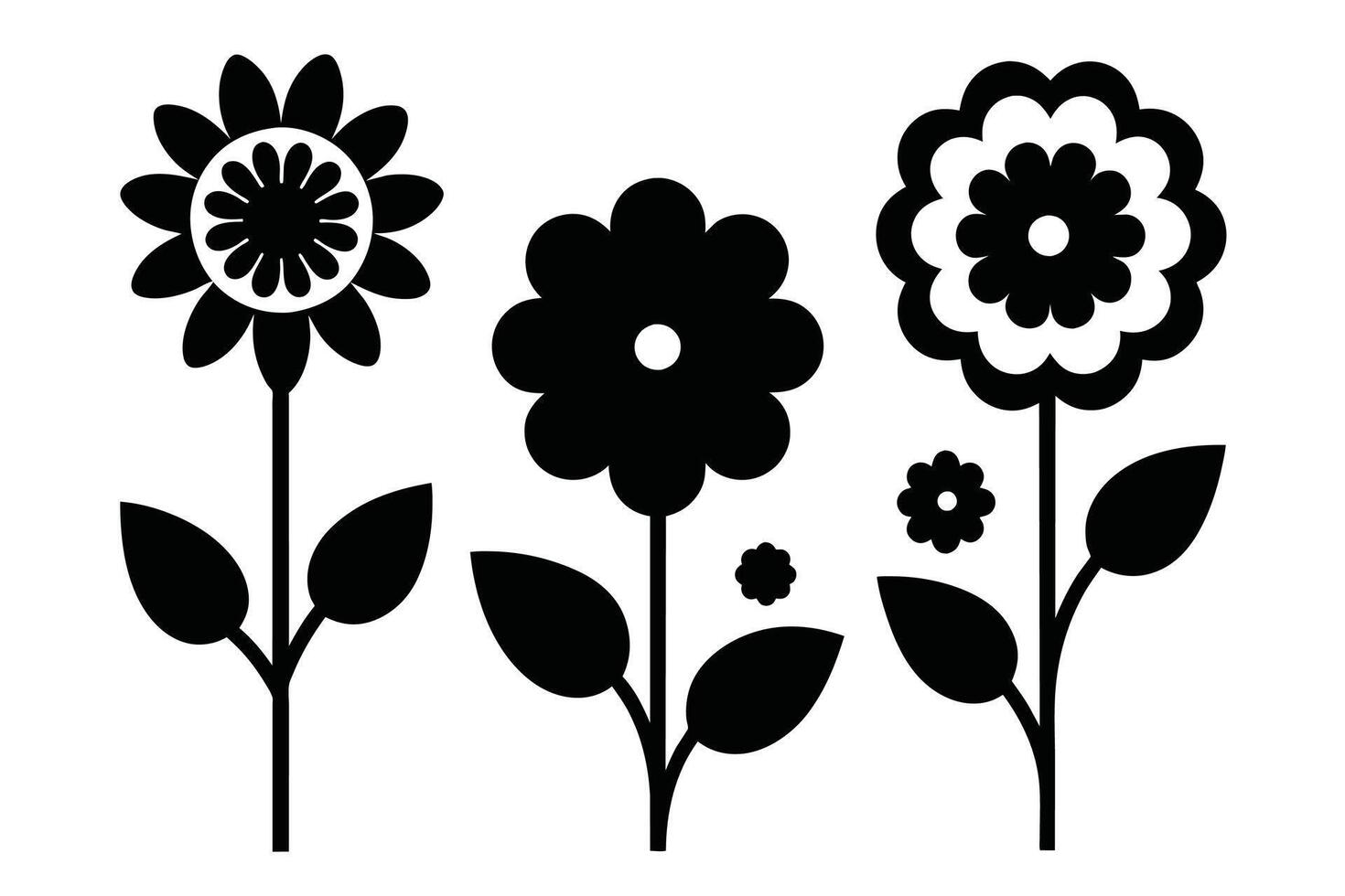 conjunto de negro flor icono en blanco antecedentes vector