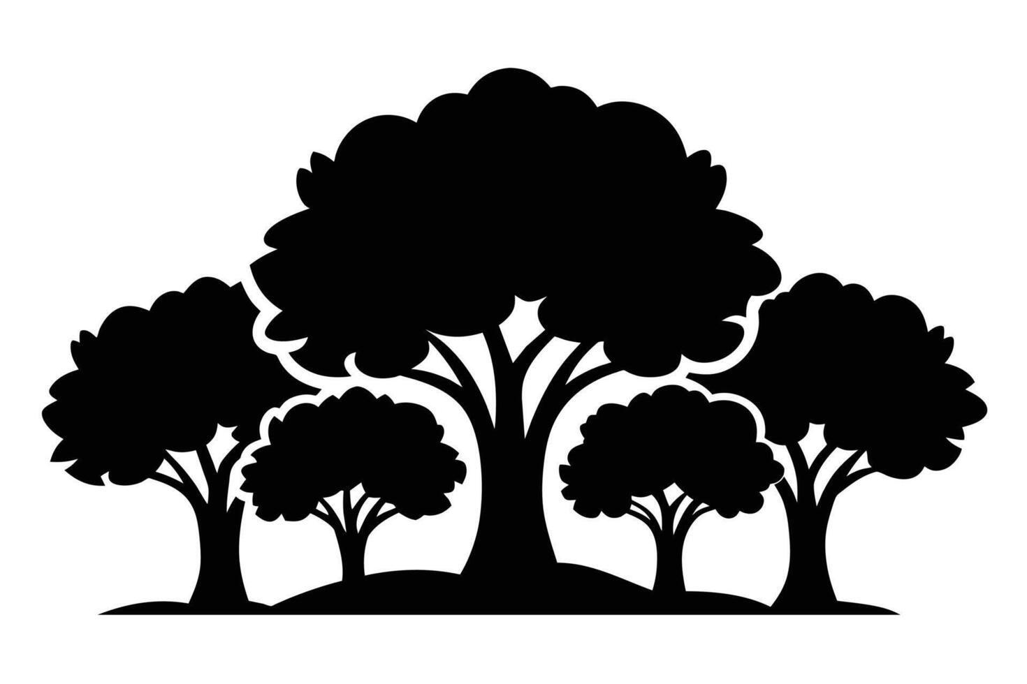 Black Oak trees silhouettes Vector isolated on white background