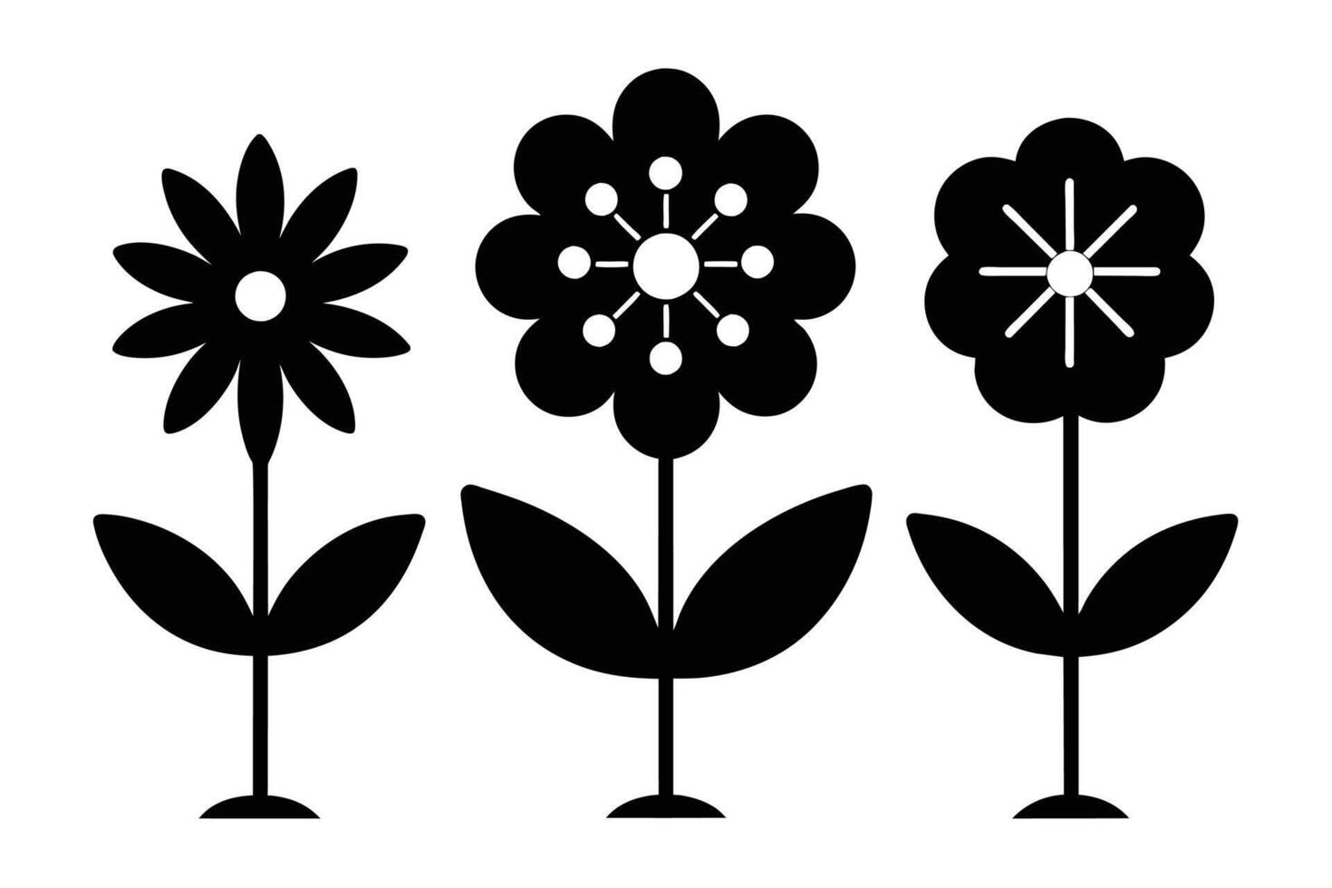 Set of black Flower Icon on white background vector