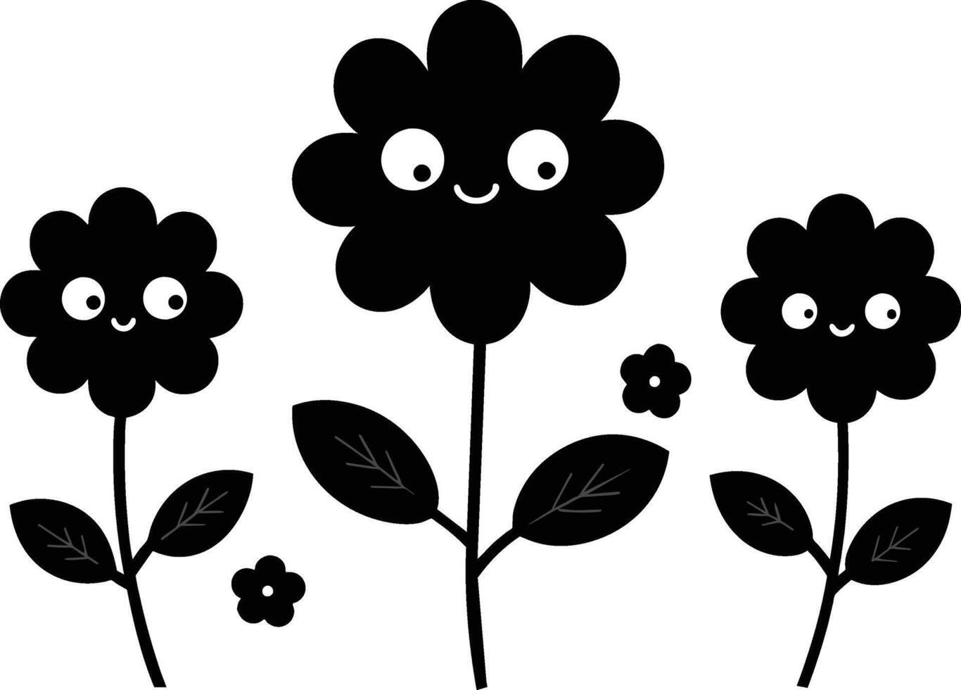 Set of black Cute Flowers Icons on white background vector