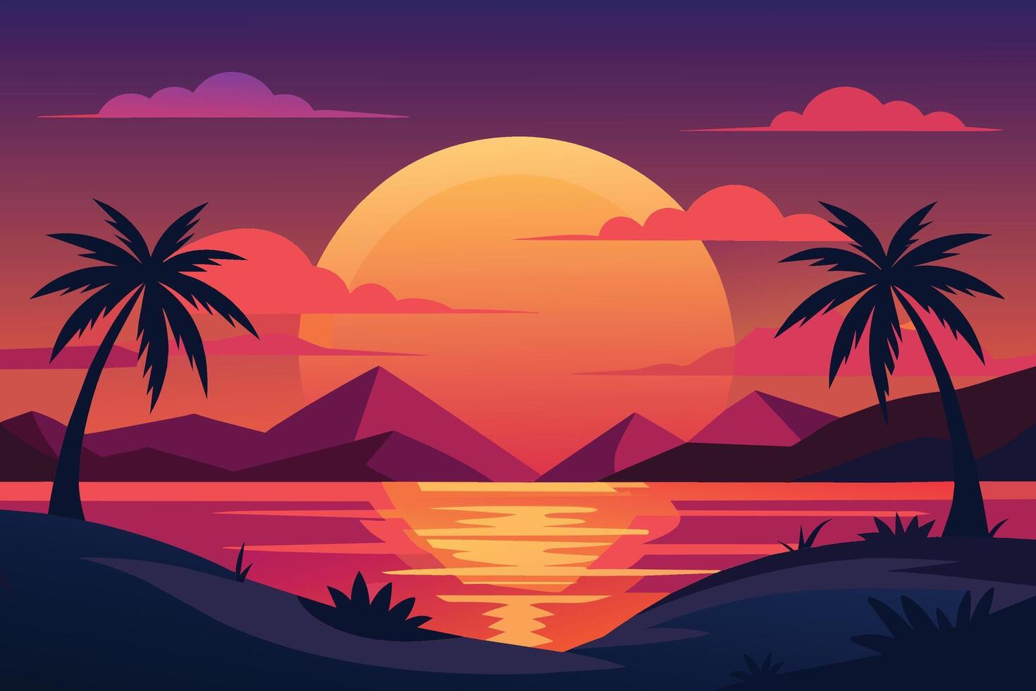 hermosa puesta de sol sobre fondo de verano vector