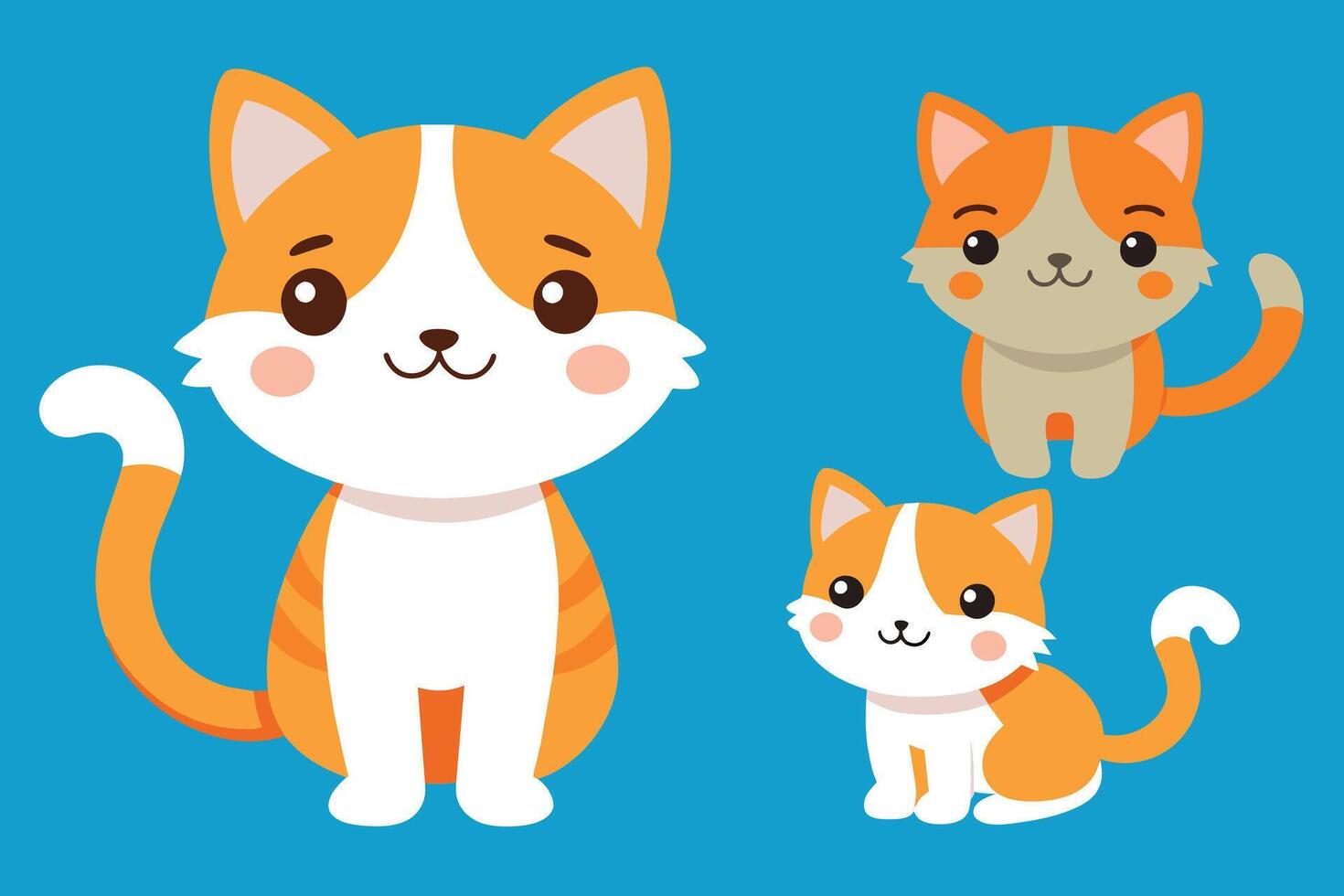 conjunto de lindo gato en diferentes poses ilustración de dibujos animados vector