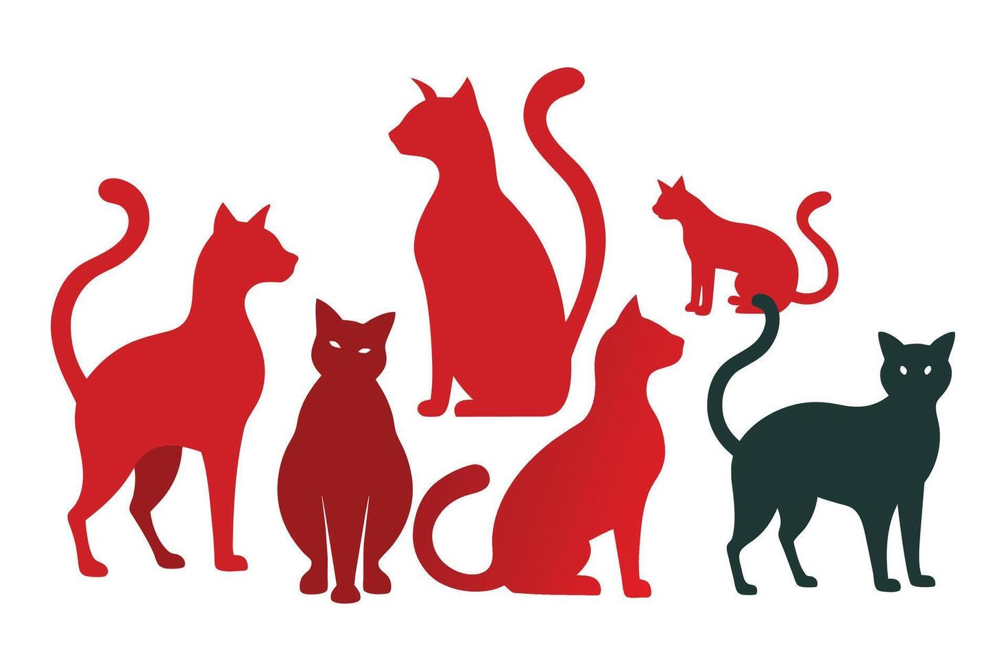 Cat silhouettes collection isolated on white background vector