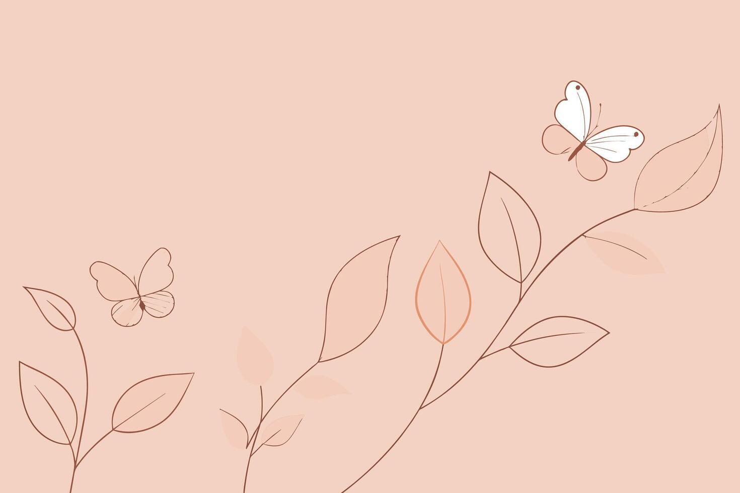 Leaves and Butterflies Pattern One Line Art Background vector