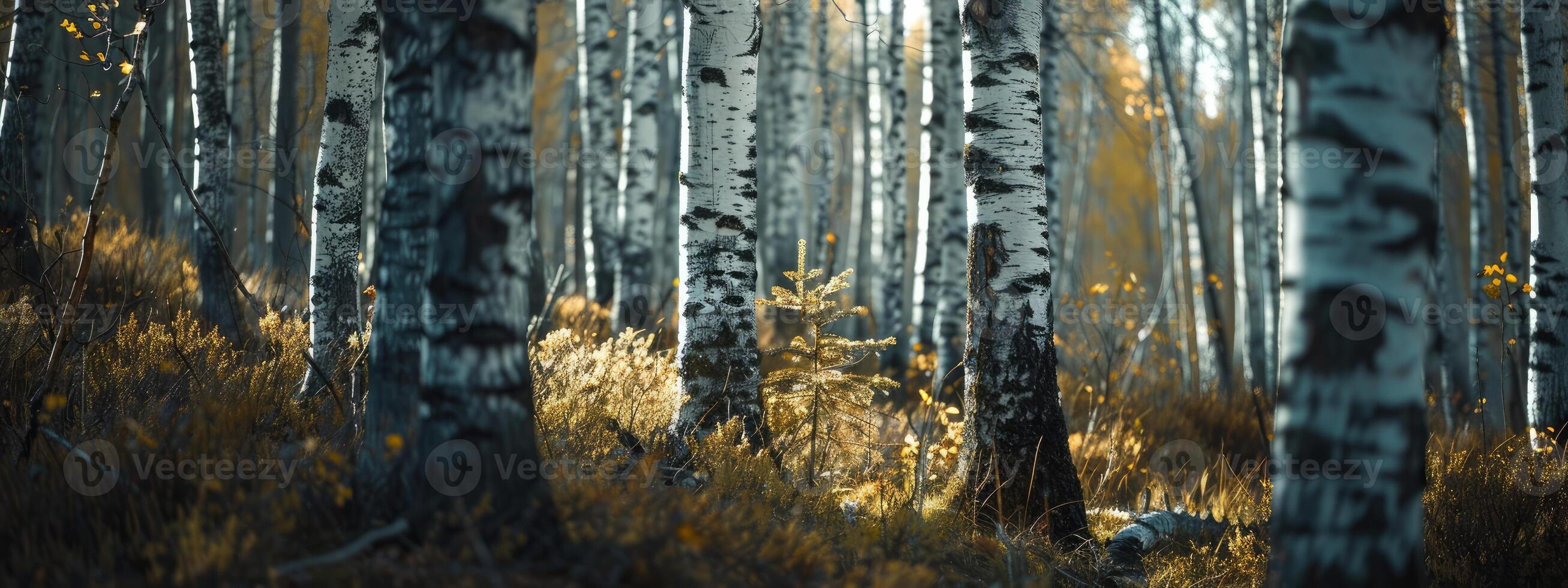 ai generado un relajante bosque de blanco abedules foto