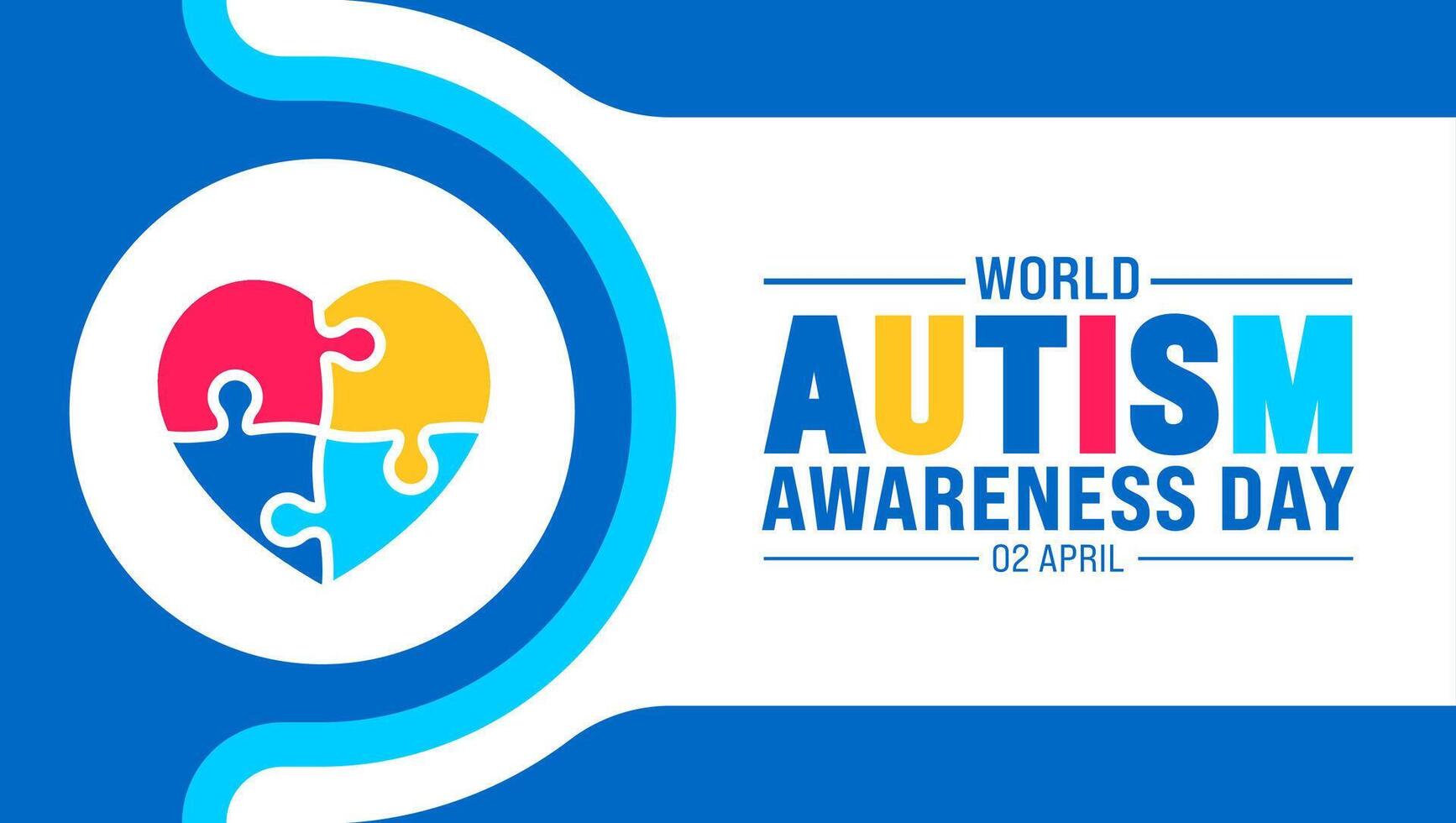 2 April world Autism Awareness Day colorful Puzzle love icon banner or background. use to background, banner, placard, card, and poster design template with text inscription and standard color. vector