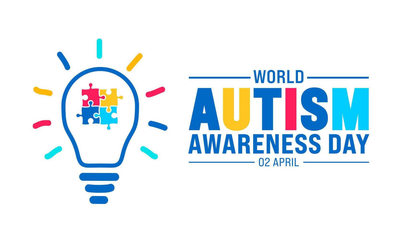 2 April Autism Awareness Day concept colorful creative idea bulb background. use to background, banner, placard, card, and poster design template with text inscription and standard color. vector