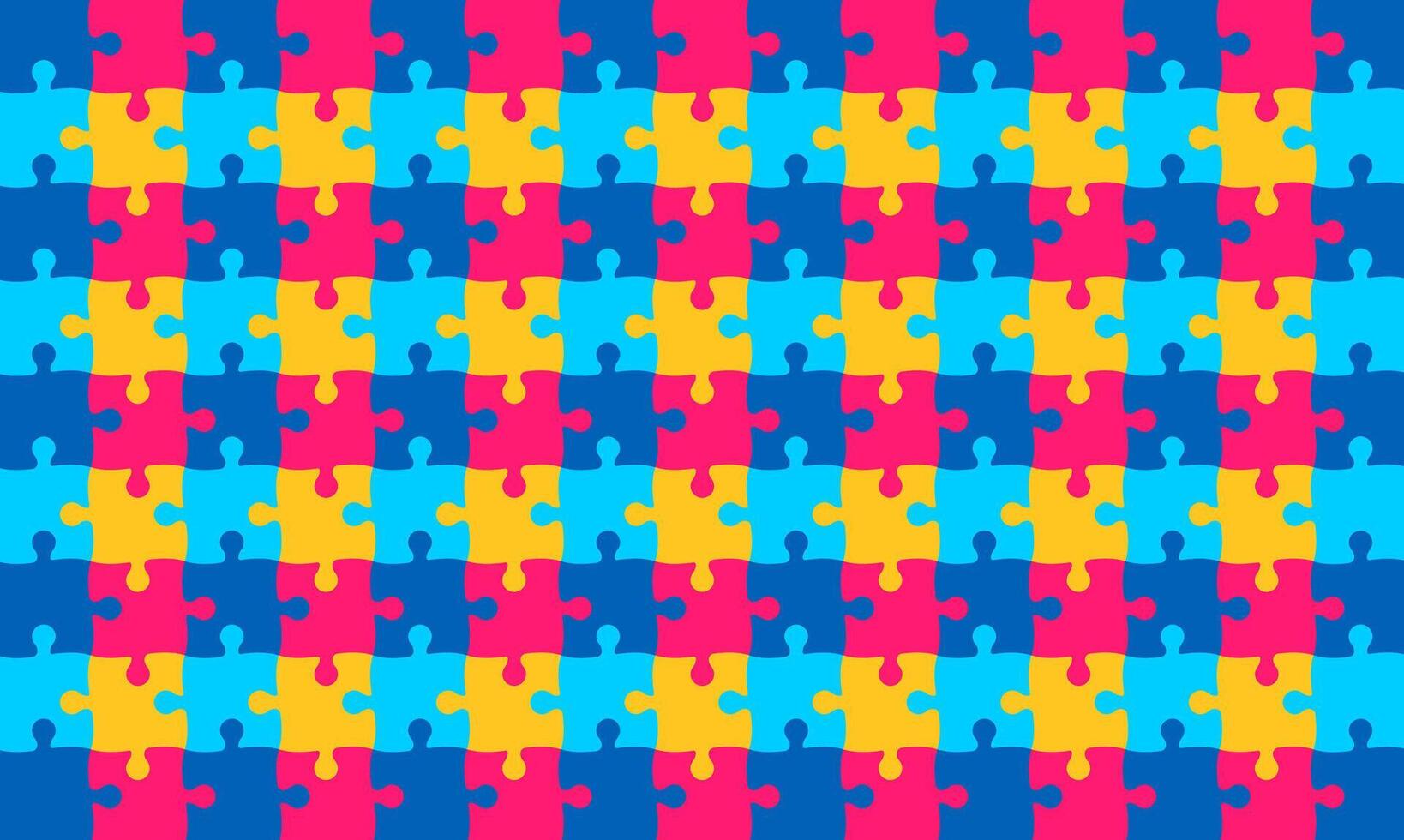 2 April world Autism Awareness Day colorful Puzzle piece seamless pattern background. use to background, banner, placard, card, and poster design template with text inscription. vector
