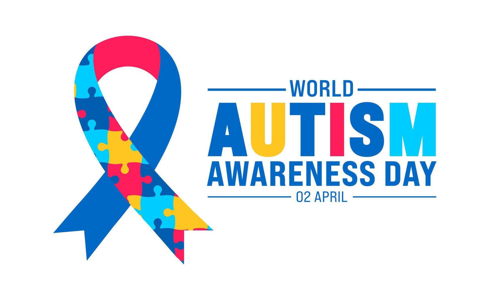 2 April world Autism Awareness Day colorful Puzzle icon with puzzle Awareness Ribbon banner or background design template. vector