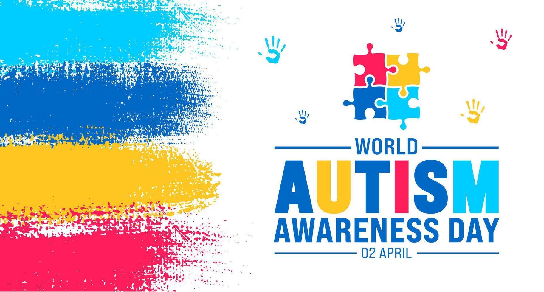 2 April world Autism Awareness Day colorful ink paint brush stroke texture with Puzzle piece banner or background design template. vector