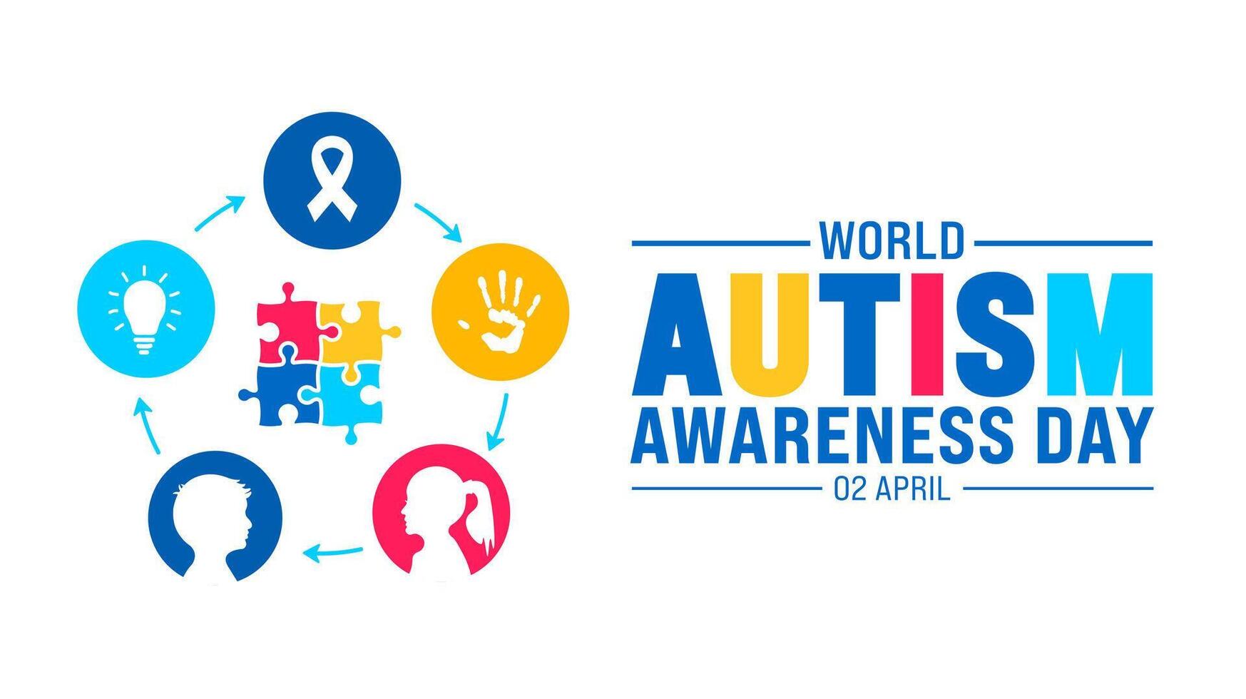 2 April world Autism Awareness Day colorful Puzzle icon banner or background design template. vector