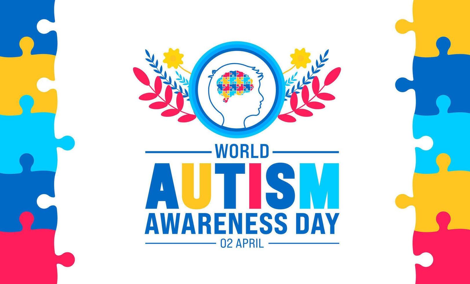 2 abril mundo autismo conciencia día vistoso rompecabezas icono bandera o antecedentes diseño modelo. vector