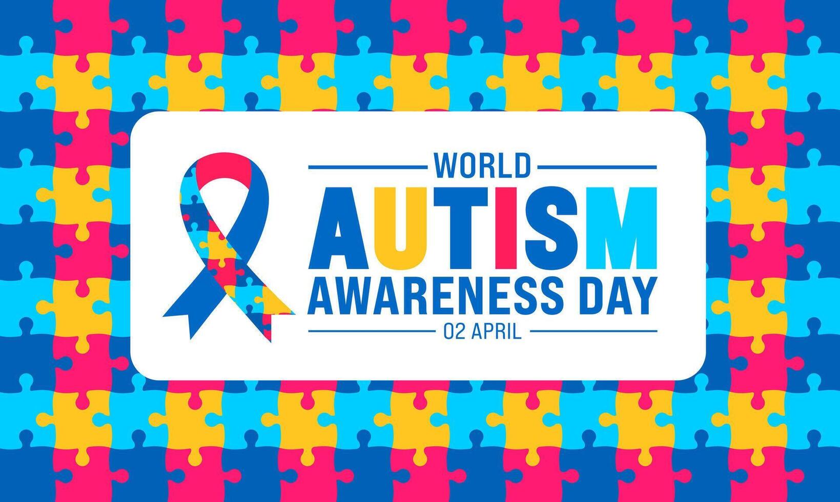 2 April world Autism Awareness Day colorful Puzzle piece seamless pattern background. use to background, banner, placard, card, and poster design template with text inscription. vector