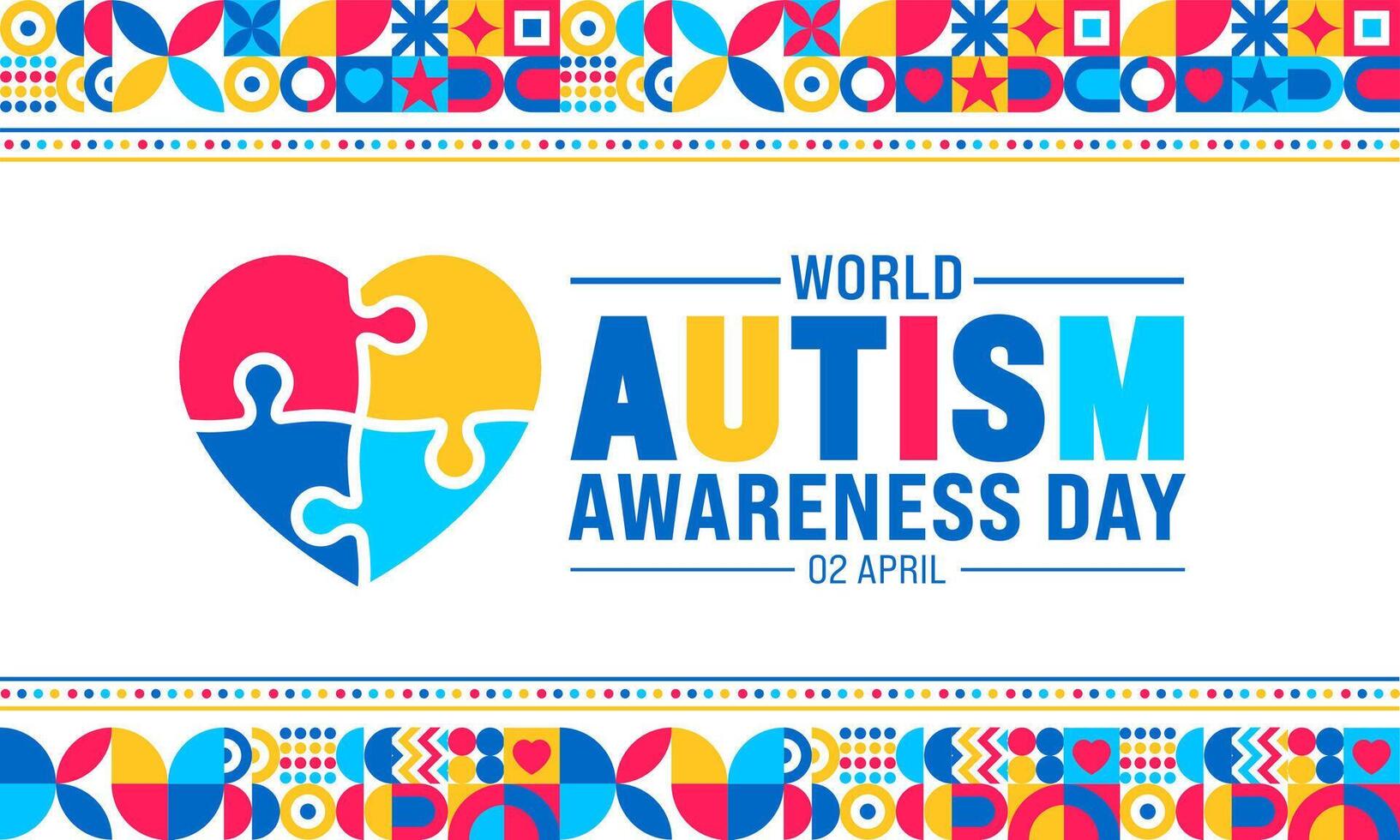 2 abril mundo autismo conciencia día vistoso rompecabezas amor icono bandera o antecedentes. utilizar a fondo, bandera, cartel, tarjeta, y póster diseño modelo con texto inscripción y estándar color. vector