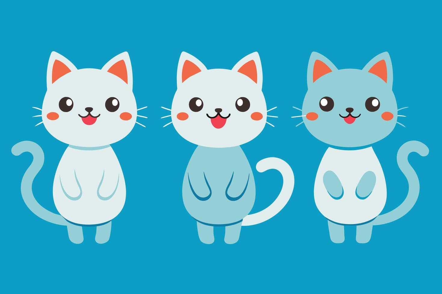 conjunto de lindo gato en diferentes poses ilustración de dibujos animados vector