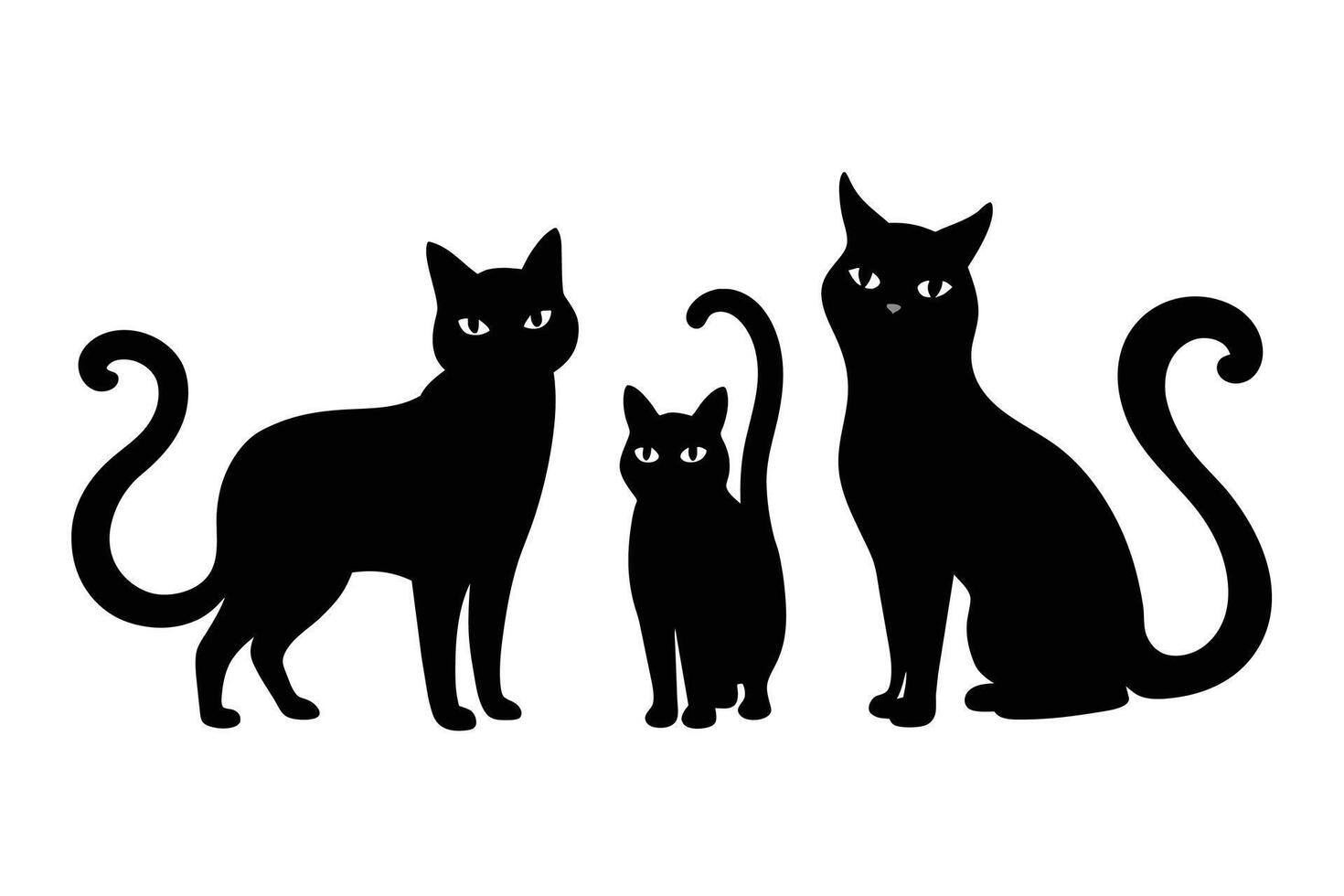 Vector set of cat silhouettes. Black cat vector isolated on white background