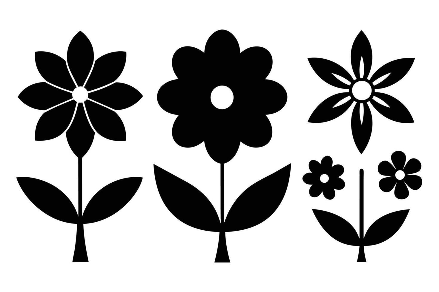 Set of black Flower Icon on white background vector
