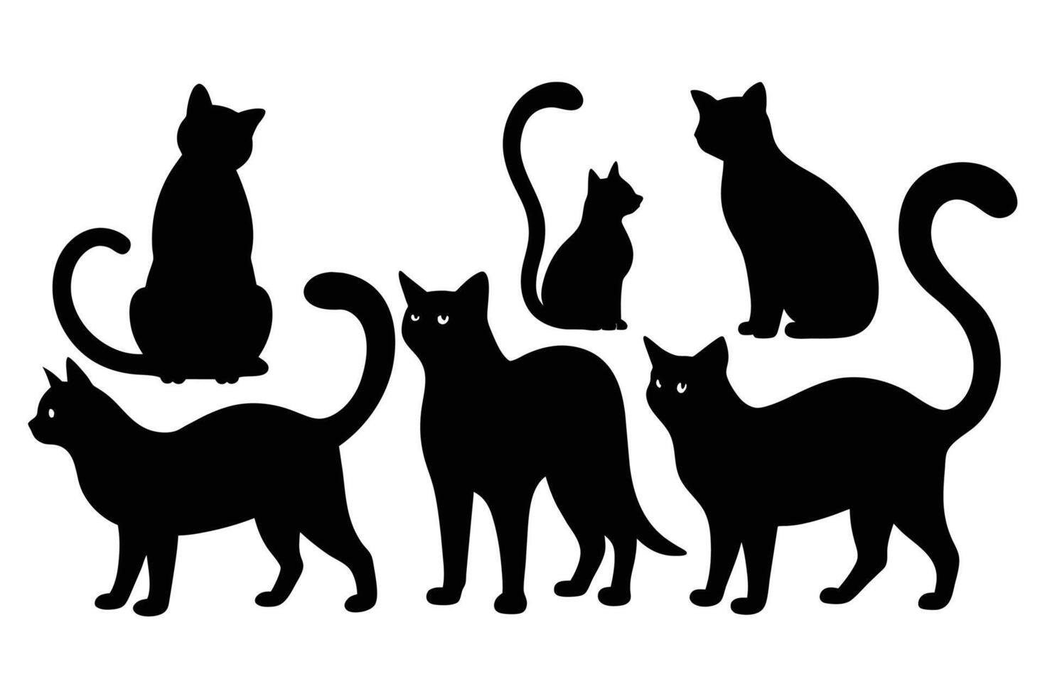 Cat silhouettes collection isolated on white background vector
