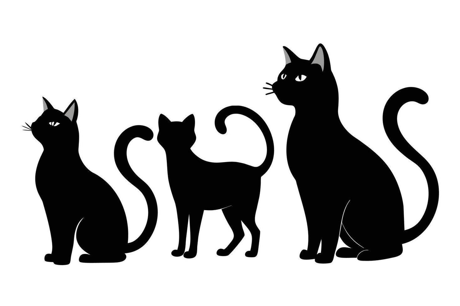 Vector set of cat silhouettes. Black cat vector isolated on white background