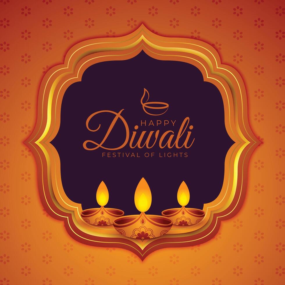 Happy diwali religious festival greeting background with diya design vector