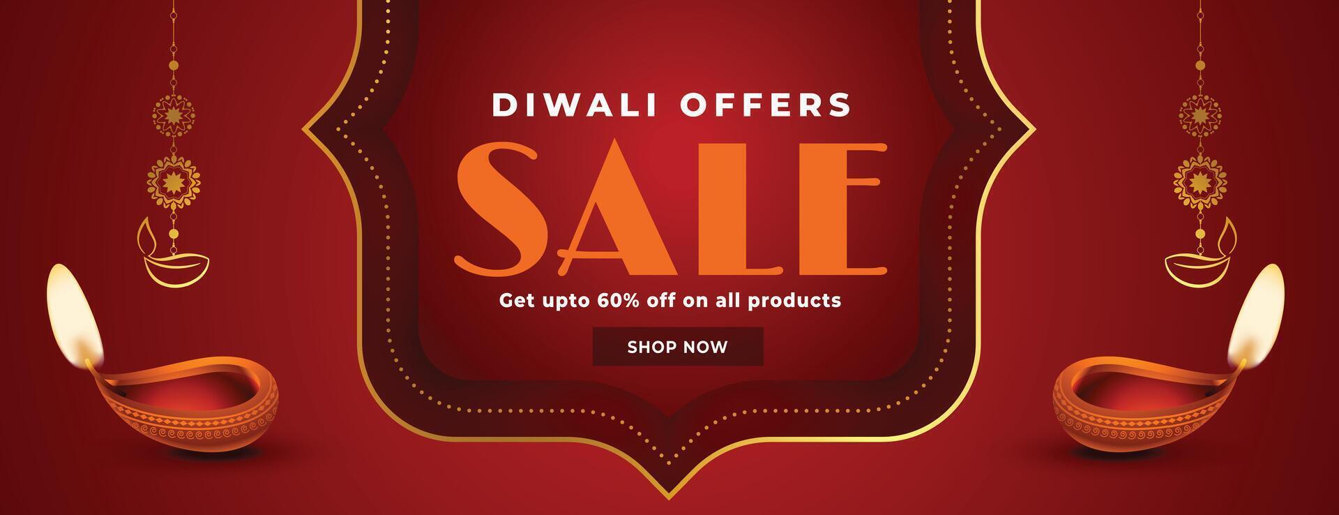 hindu religious shubh diwali sale and offer banner with oil lamp vector