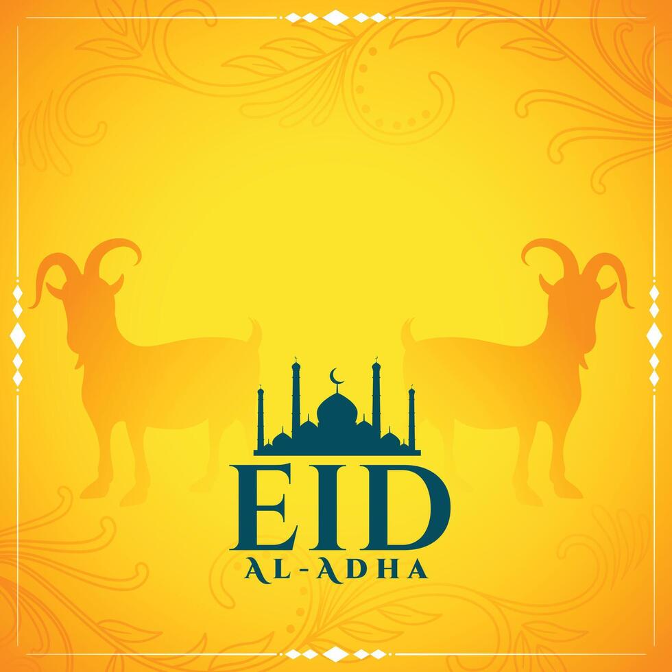 eid al adha yellow greeting in islamic style design vector