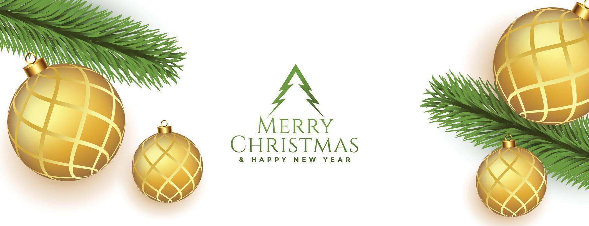 elegant merry christmas realistic banner with golden baubles vector