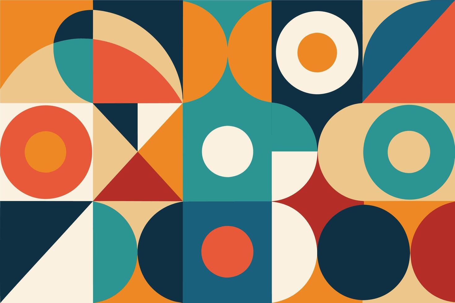 geometric pattern element in mid-century style. Retro abstract collection of colorful circle, curve, square and triangle shapes. Modern trendy design for cover, business card, poster, wall art vector