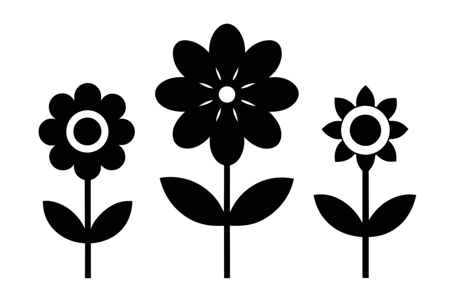 Set of black Flower Icon on white background vector