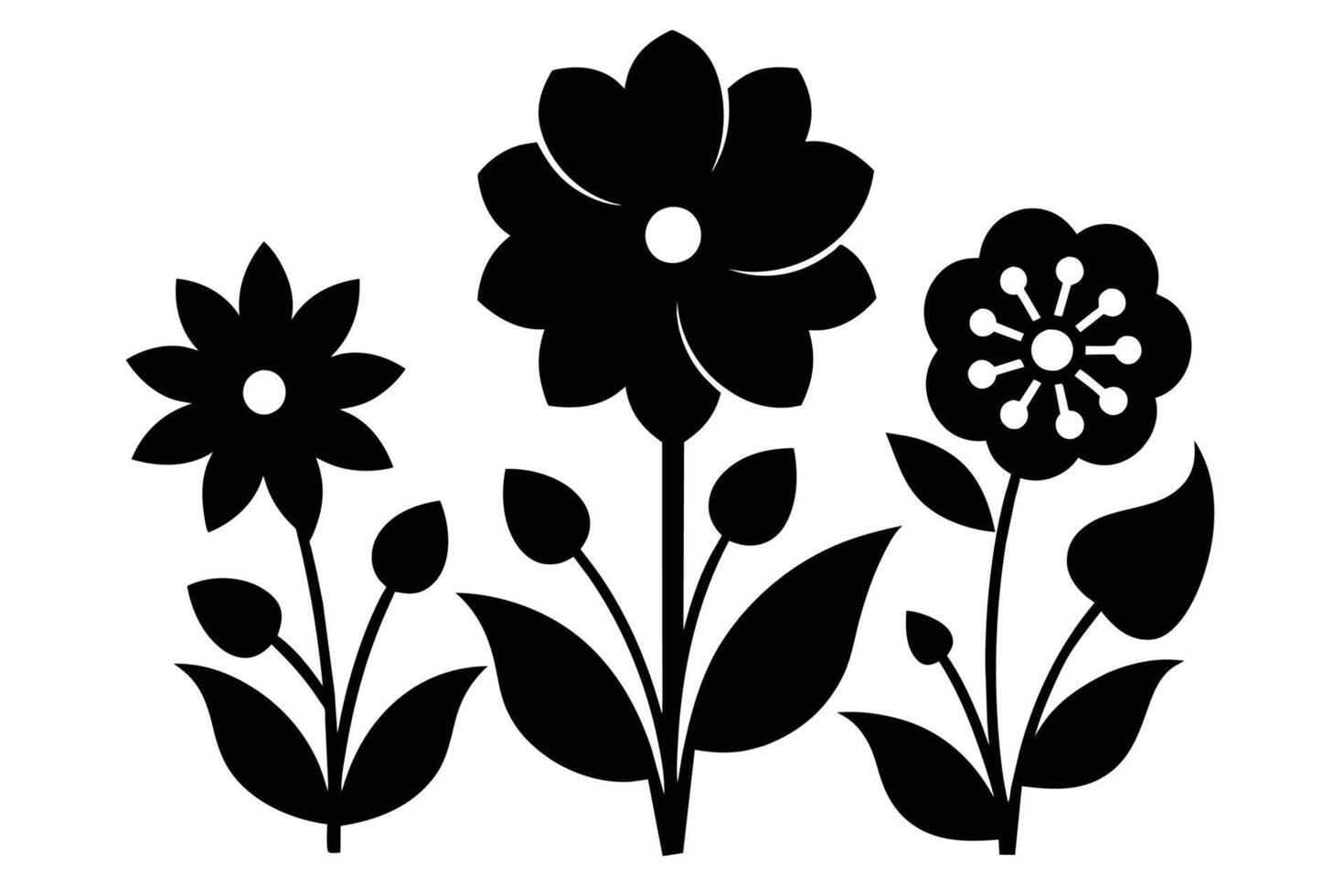 Black Cutout Symbols Of Flowers vector