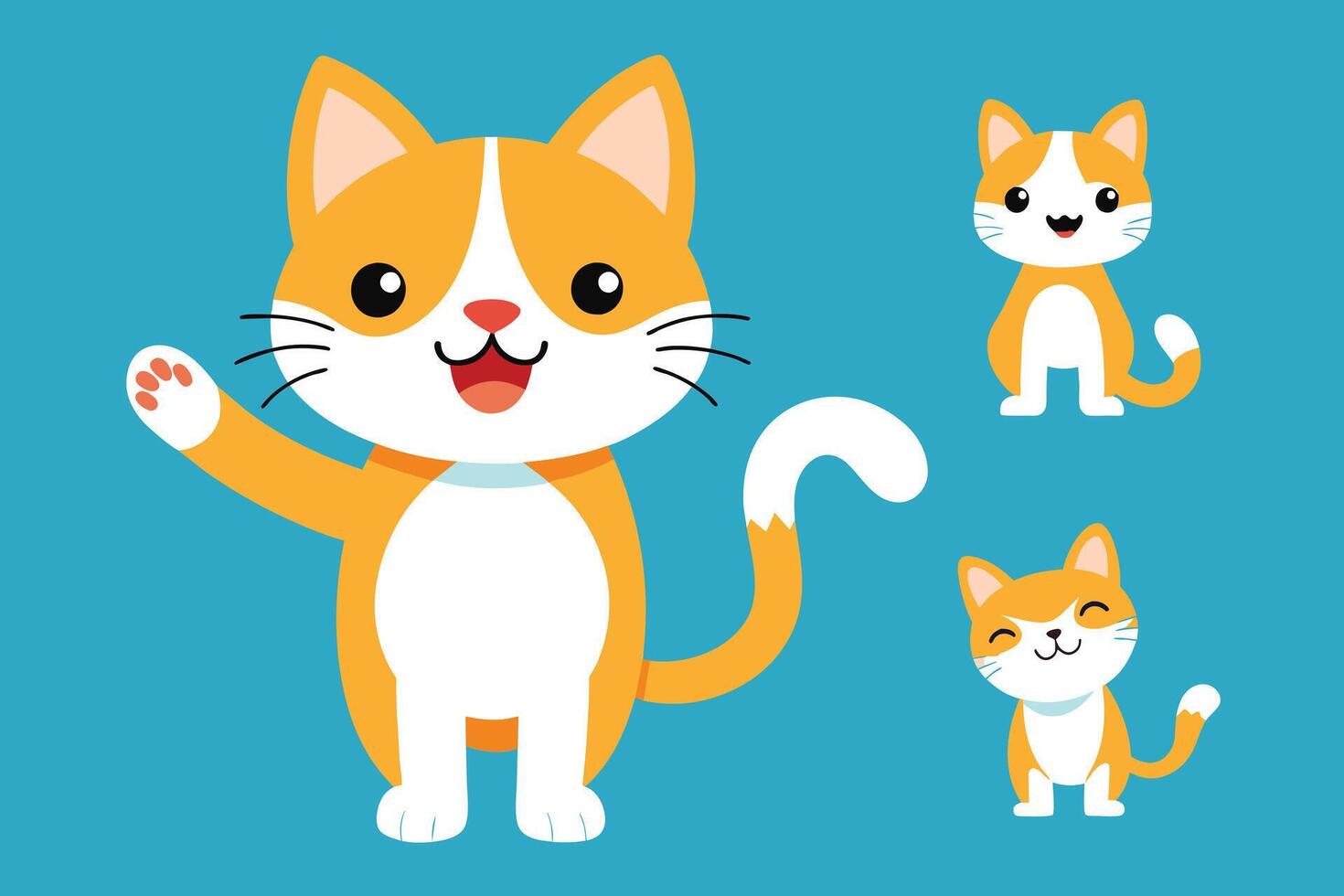 conjunto de lindo gato en diferentes poses ilustración de dibujos animados vector