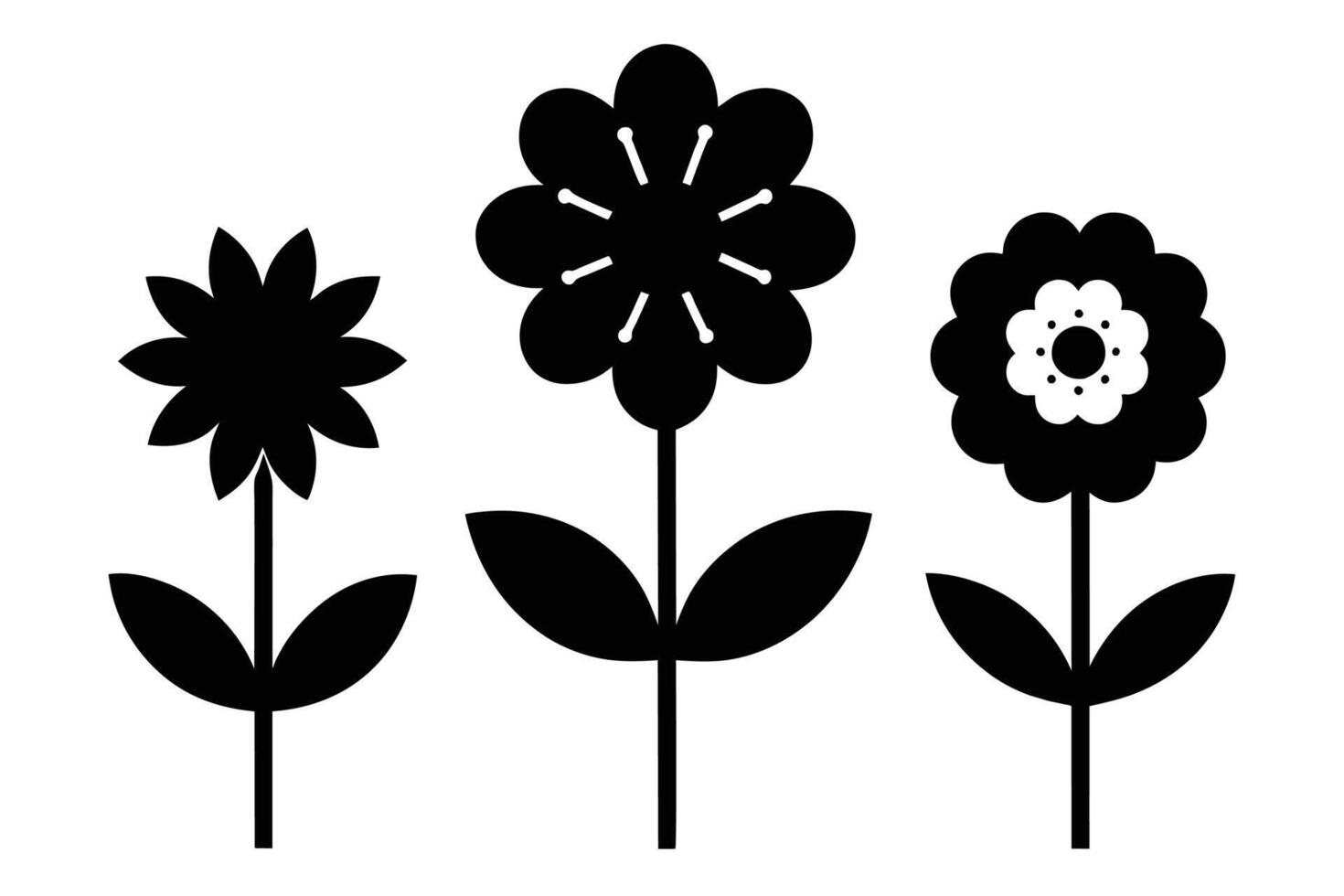 conjunto de negro flor icono en blanco antecedentes vector