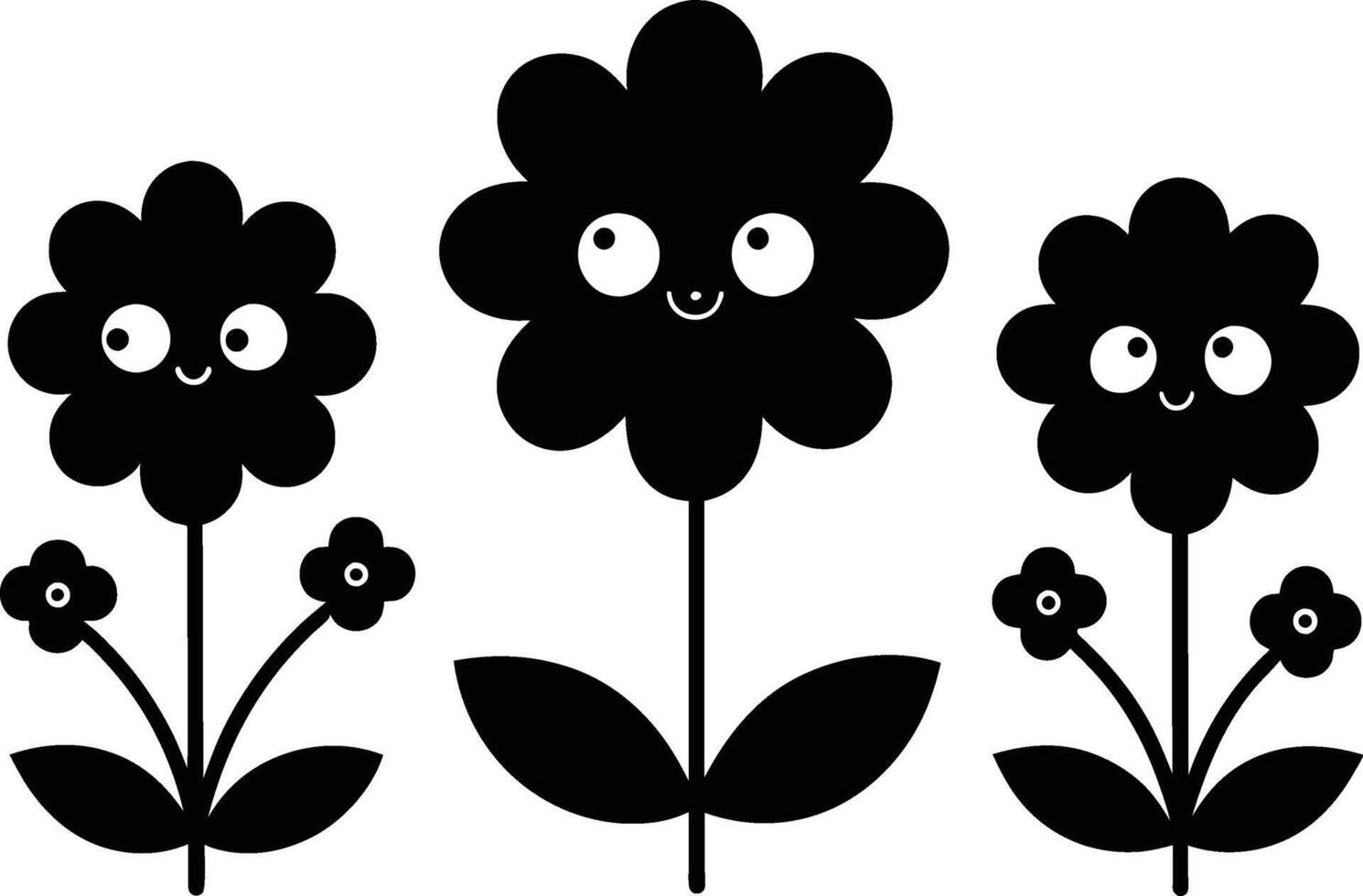 Set of black Cute Flowers Icons on white background vector