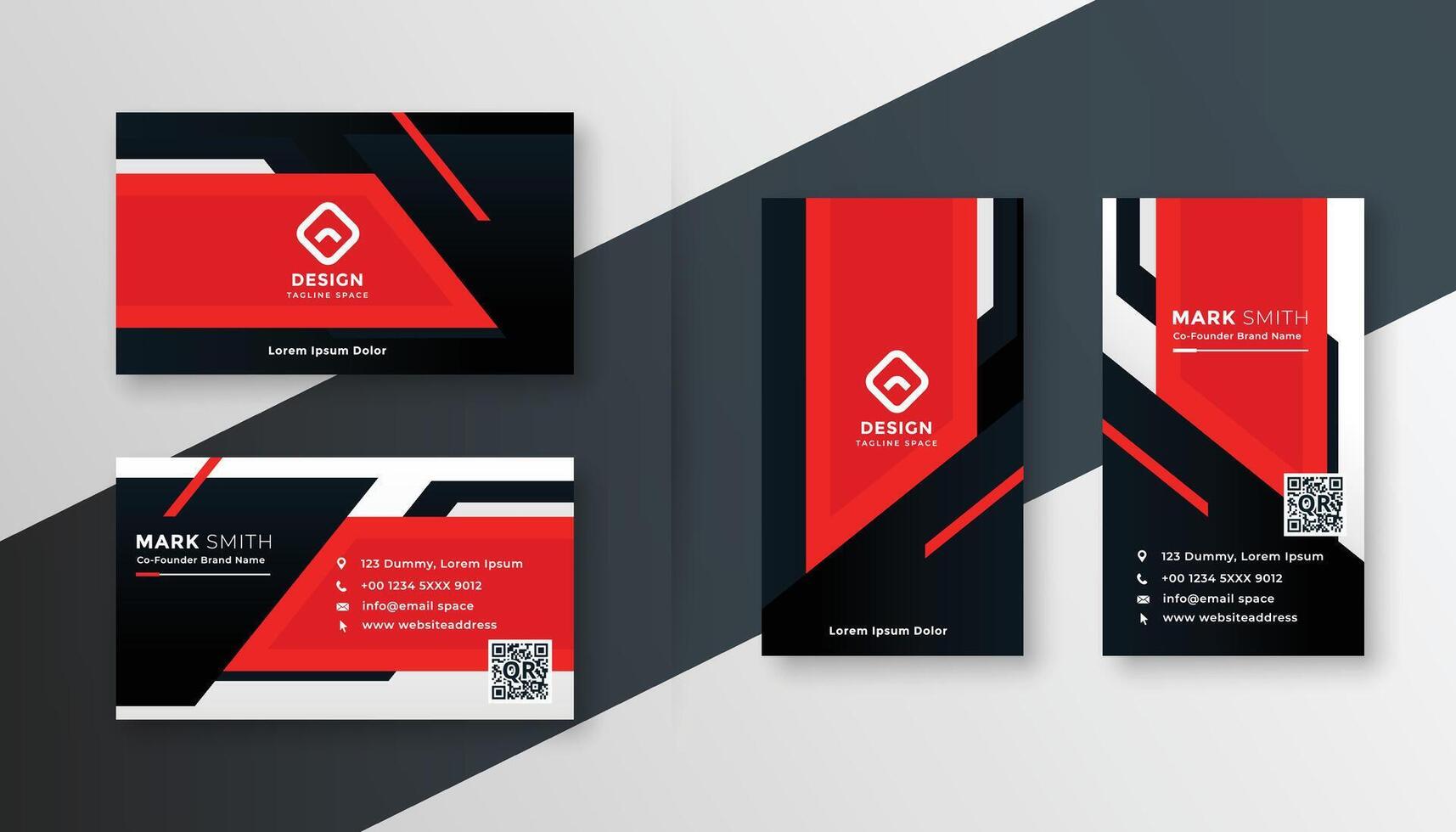 red geometric business card modern design template vector