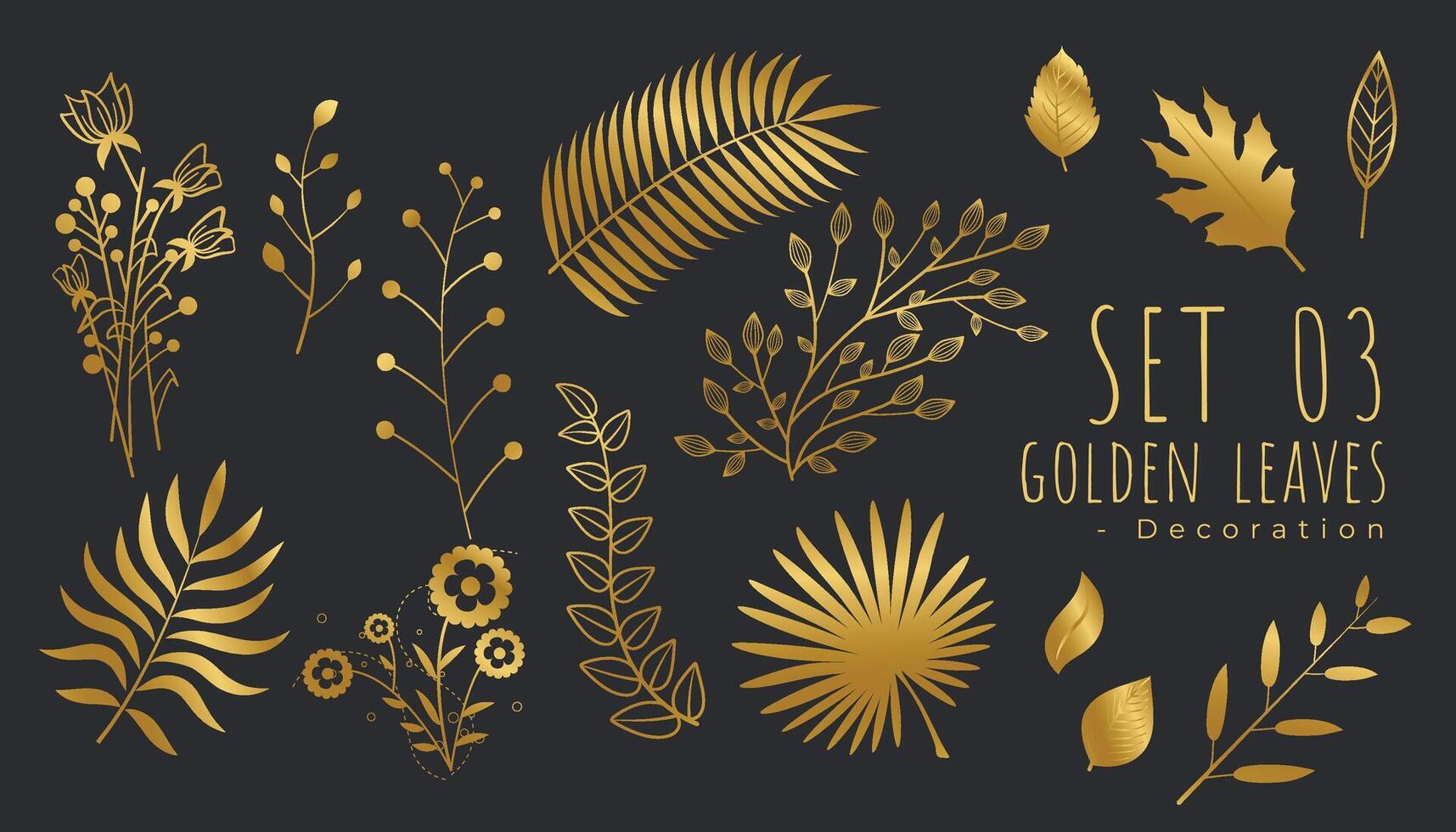 grande conjunto de lujo dorado hojas para decoración vector