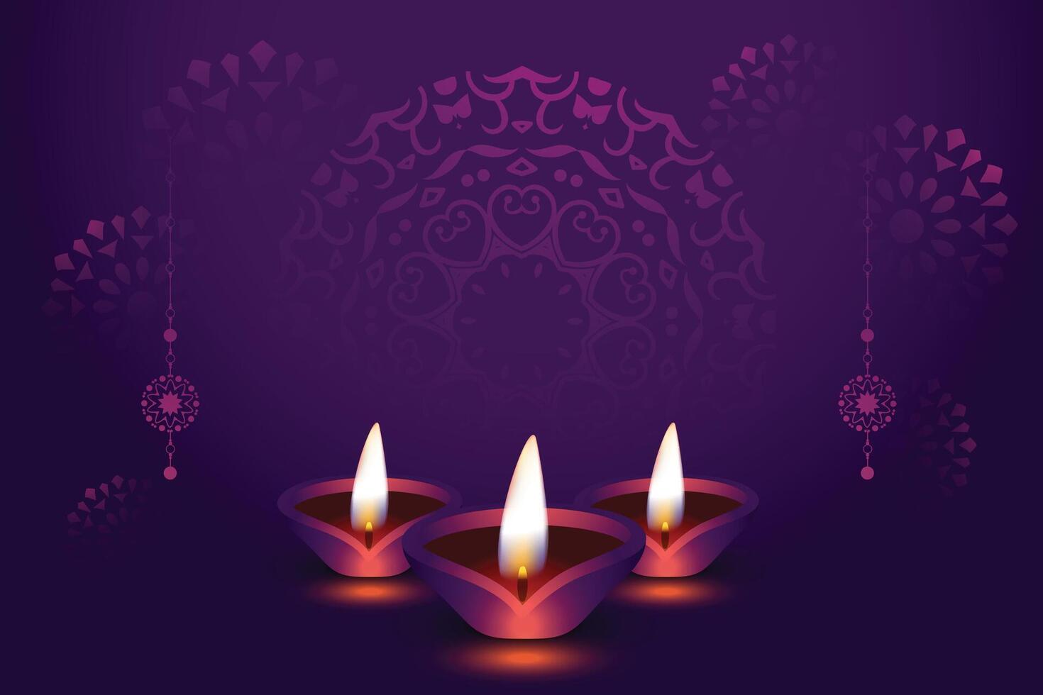 glowing shubh deepavali banner with diya in mandala design vector