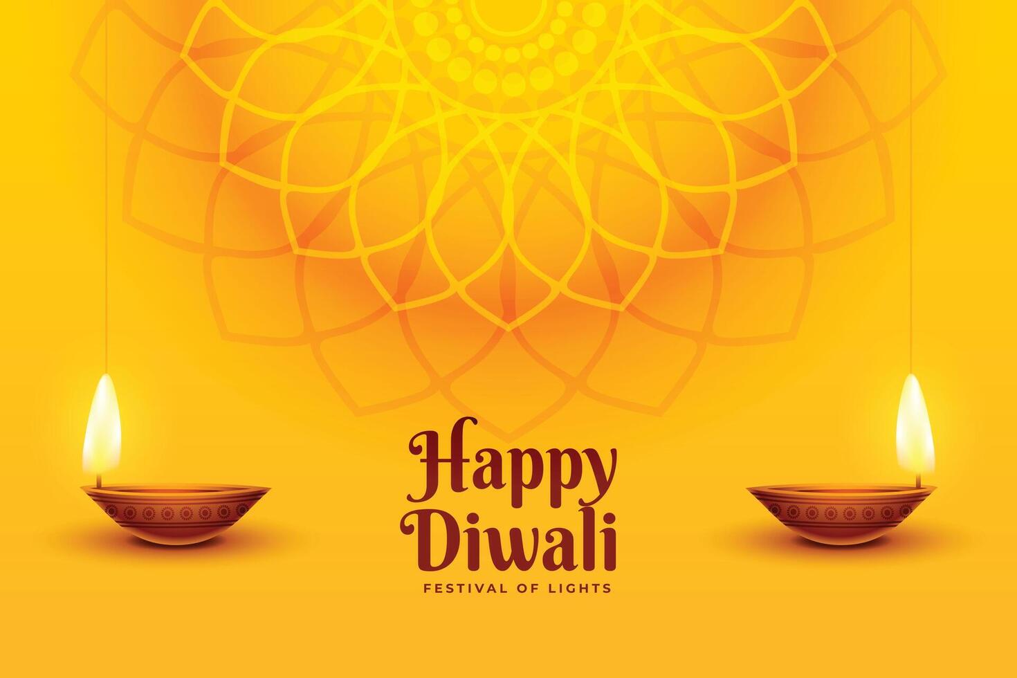 mandala style diwali wishes card in yellow background vector