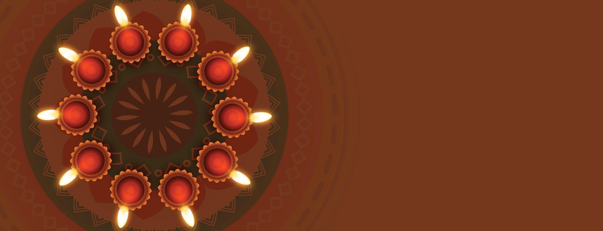 diya and rangoli design for diwali festival vector