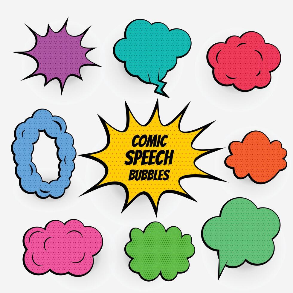 cartoon comic speech bubbles in many colors vector