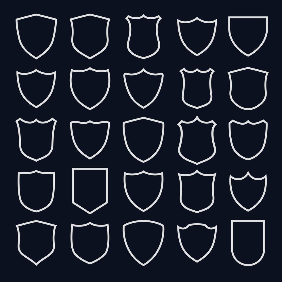 set of line style shield symbols and icons vector