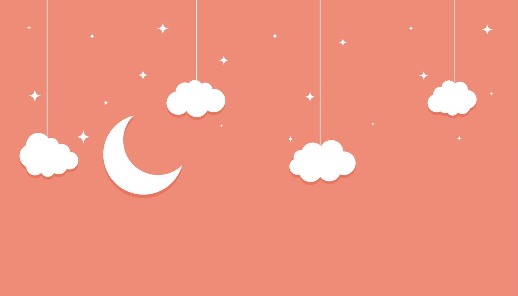moon stars and clouds flat paperbut style background vector